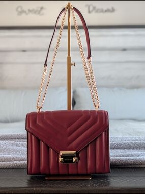 Michael Kors Whitney Red Nappa Leather Quilted Shoulder Crossbody Bag
